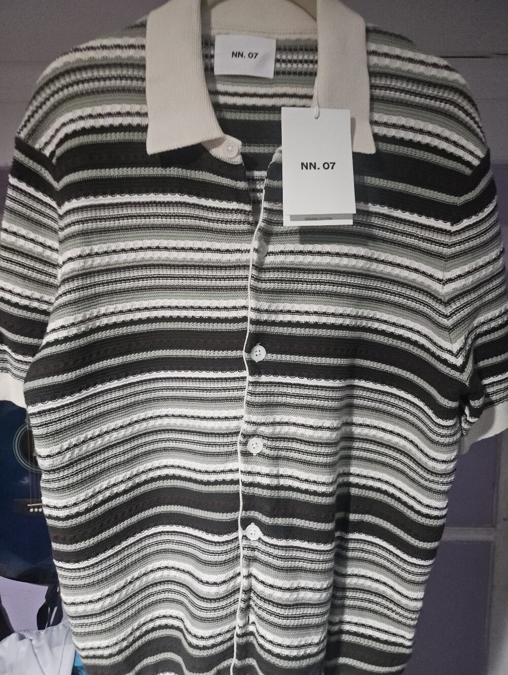 NN.07 Black and White Striped Short-Sleeve Polo
